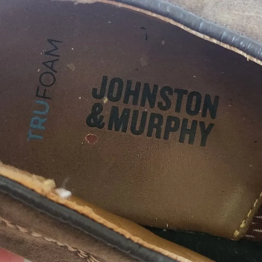Johnston & Murphy Upton Plain Toe Nubuck Shoes Mens SZ 12M Brown Trufoam Lace Up